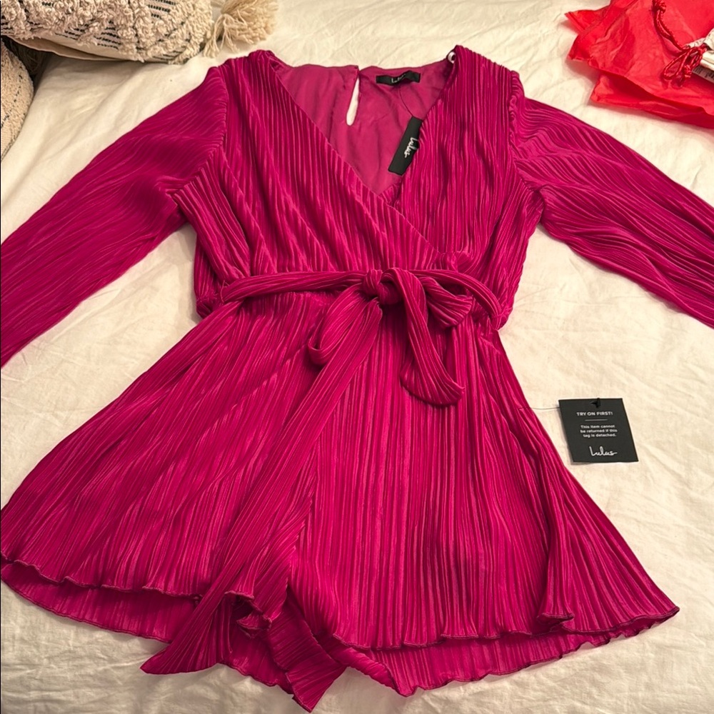 Lulus Pink Pleated Wrap Romper